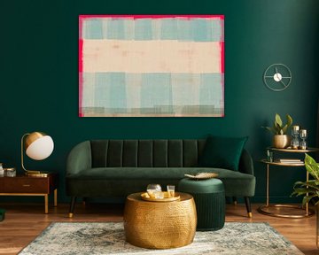 Abstract in wit, neonroze en lichtblauw. van Dina Dankers