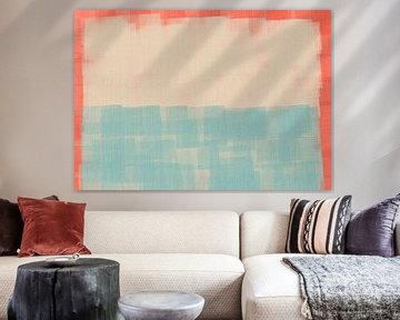 Abstract in neonrood, wit en lichtblauw. van Dina Dankers