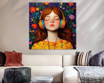 Muziek Bloemen | Jonge Vrouw Bloemen Achtergrond van Blikvanger Schilderijen
