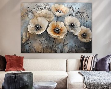 Weelderige Bloemen Op Grijs van De Mooiste Kunst