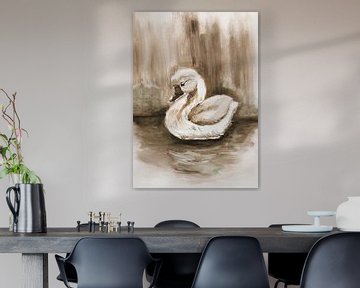 Kleine zwaan in het water van Krista Kitsz Art