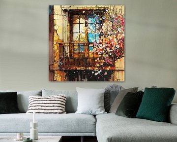 Stad Lente Balkon Bloesems Romantiek Nostalgie