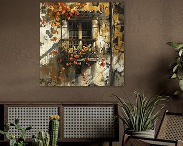 Stad herfst balkon esdoorn bladeren romantiek nostalgie