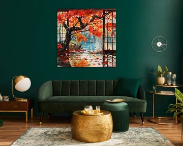 Stad herfst balkon esdoorn bladeren romantiek nostalgie