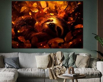 Luiaard in herfstbladeren rust van Art & Soul Creations