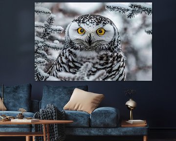 Close-up sneeuwuil in de winter van Art & Soul Creations