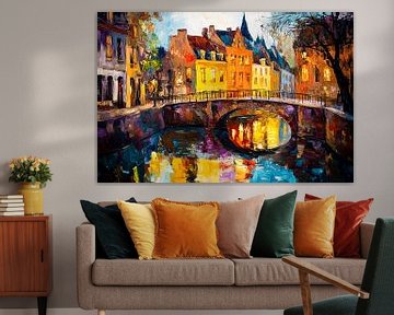 Kleurrijke stadsbrug met reflecties van Imperial Art House