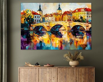 Kleurrijk stadsgezicht met brug van Imperial Art House