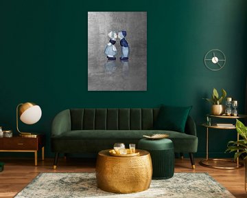 Delfts blauw kussend paar. Man en vrouw, zilver. van Mijke Konijn