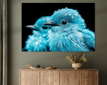 Blauwe vogel met druppels close-up van Imperial Art House