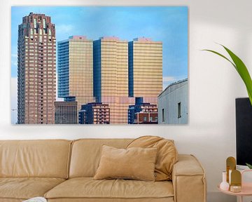 Rotterdam skyline tijdens zonsopgang