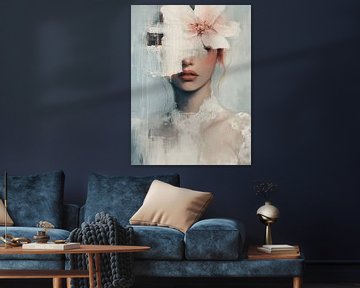 Modern en abstract portret in wit en pastelkleuren van Carla Van Iersel