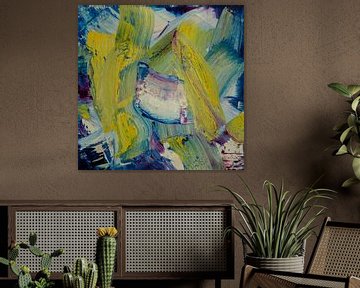 Abstract oil painting, Yellow, Blue, White, Purple by BowiScapes abstract and digital art
