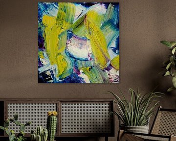 Abstract olieverf schilderij, Geel, Blauw, Wit, Paars van BowiScapes abstract en digitale kunst