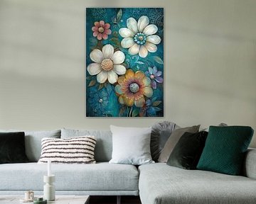 Turquoise Flora by Wonderful Art