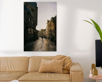 Wandelaar in ochtendlicht (Leiden) van Sander de Vries