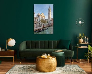 Venetië - Gondel voor de kerk van San Giorgio dei Greci van t.ART
