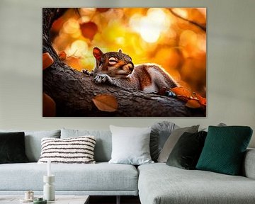 Slapende eekhoorn in herfstlicht van Art & Soul Creations