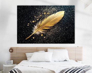 Golden feather on black background by Imperial Art House