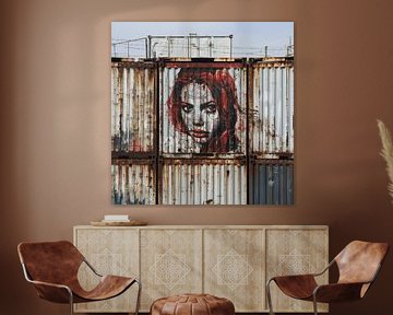 Container graffiti vrouw portret rood haar street art van gm_designs