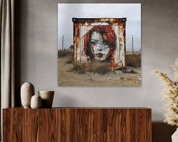 Container graffiti vrouw portret rood haar street art van gm_designs