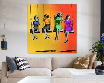 Pop Art Portret Vrouwen Swing Retro Zon Joie de vivre van gm_designs