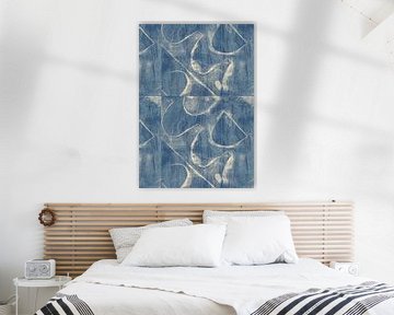 Brutalistisch patroon. Abstracte geometrische vormen in blauw en wit. van Dina Dankers