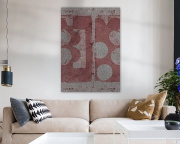 Brutalist style. Abstract geometric shapes in dark pink on linen. by Dina Dankers