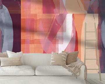 Retro-Muster in Rosa, Orange, Blau und Rot auf Leinen.