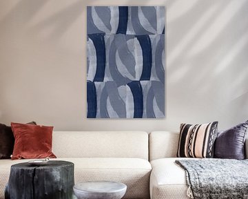 Retro patroon in blauw en wit op linnen. van Dina Dankers
