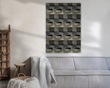 Brutalistisch retropatroon in neutrale kleuren op linnen. van Dina Dankers