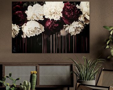 Donker vloeiende bloemige pioenroosromantiek van Floral Abstractions