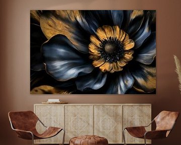 Vintage Middernacht Goud Blauwe Bloem van Floral Abstractions