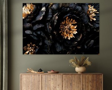 Vintage Botanische nachtbedel - Zwarte bloemen van Floral Abstractions