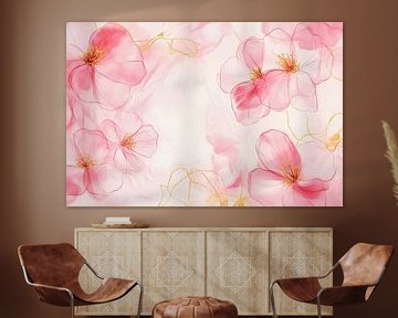 Lichtblauw en roze bloemen droomlandschap van Floral Abstractions