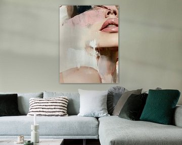 Roze lippen, modern en abstract van Carla Van Iersel