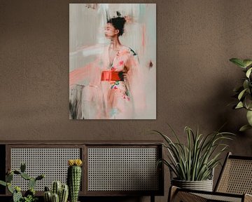 De roze kimono, modern en abstract portret van Carla Van Iersel