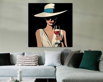 Elegante vrouw met wijn illustratie minimalisme van TheXclusive Art