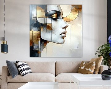 Graceful stillness - The face of a woman in the inner world, a mosaic of gold and grey, triptych of timeless elegance (1 of 3) by AidasignArt