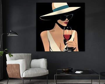 Vrouw met rode wijn elegant illustratie van TheXclusive Art
