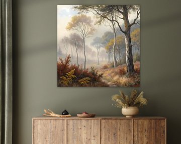 Fluisterend herfstlicht in het nevelige bos van Artistic