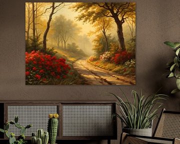Sonnenbeschienener Pfad im Herbstwald von Artistic