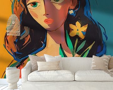 Woman with Yellow Flower by ARTEO Paintings