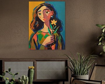 Frau mit gelber Blume von ARTEO Gemälde