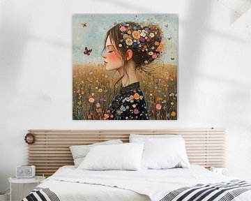 Bloemenveld | Bloemen Vrouw van Blikvanger Schilderijen