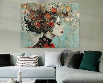 Vrouw | Beauty amidst Blossoms van Abstract Schilderij