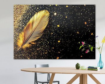 Elegant gold feather on black by Art & Soul Creations