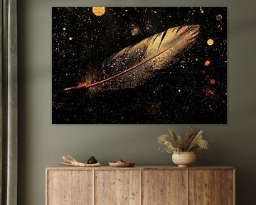 Gouden veer tegen zwarte achtergrond van Art & Soul Creations