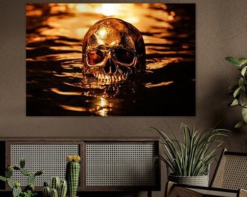 Gouden schedel met waterreflectie van Art & Soul Creations