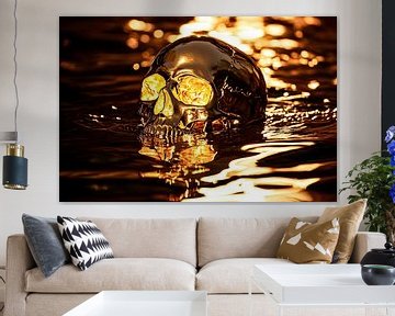 Golden skull in reflecting water by Art & Soul Creations